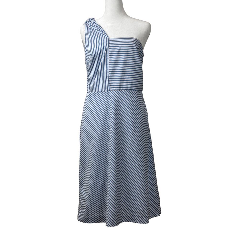 Banana Republic Blue and White striped cotton dress with one-shoulder knot detai - Picture 2 of 5